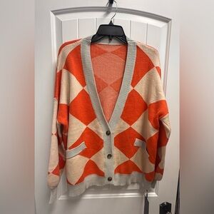 Mansy Women's Cardigan Sweater Checkered Long Sleeve Front Button NWT Size L